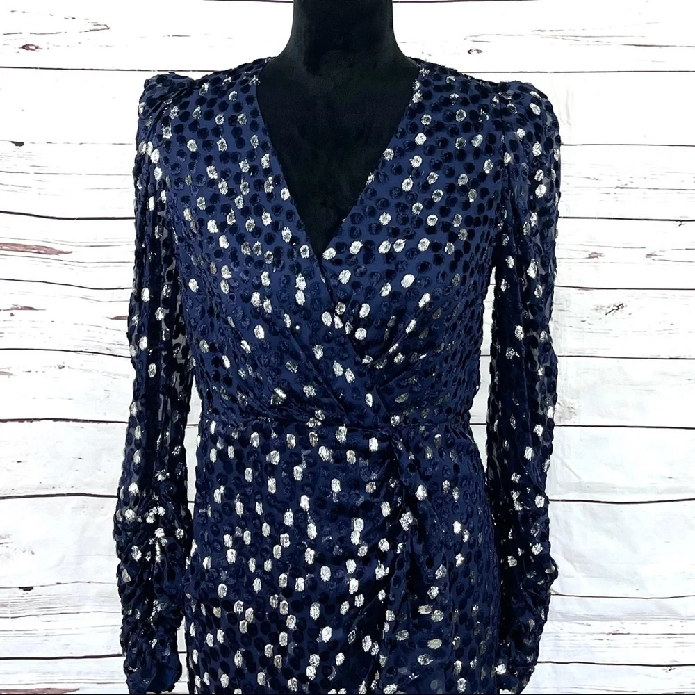 Kate Spade New‎ York Women's Velvet Dress Celestial Blue Scatter Dot Size 6